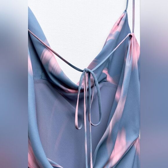 Zara FLOWY NECKLINE PRINTED DRESS - Picture 8 of 11